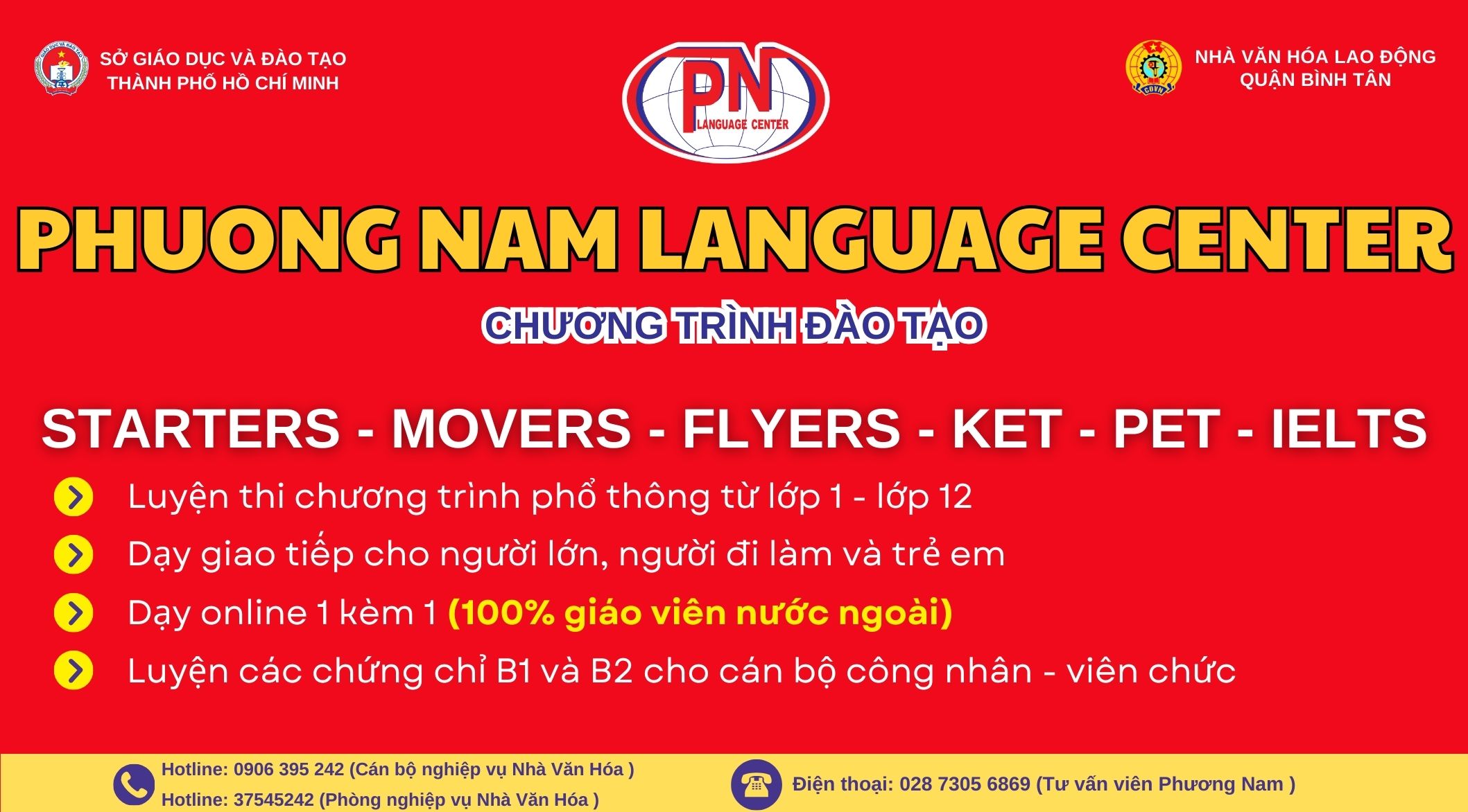 TRUNG TÂM NGOẠI NGỮ PHƯƠNG NAM HỢP TÁC CÙNG NHÀ VĂN HÓA LAO ĐỘNG QUẬN BÌNH TÂN 